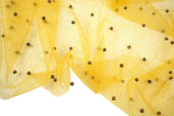 Fijne Glitter Tule met Parels Geel Fijne Glitter Tule met Parels Geel
