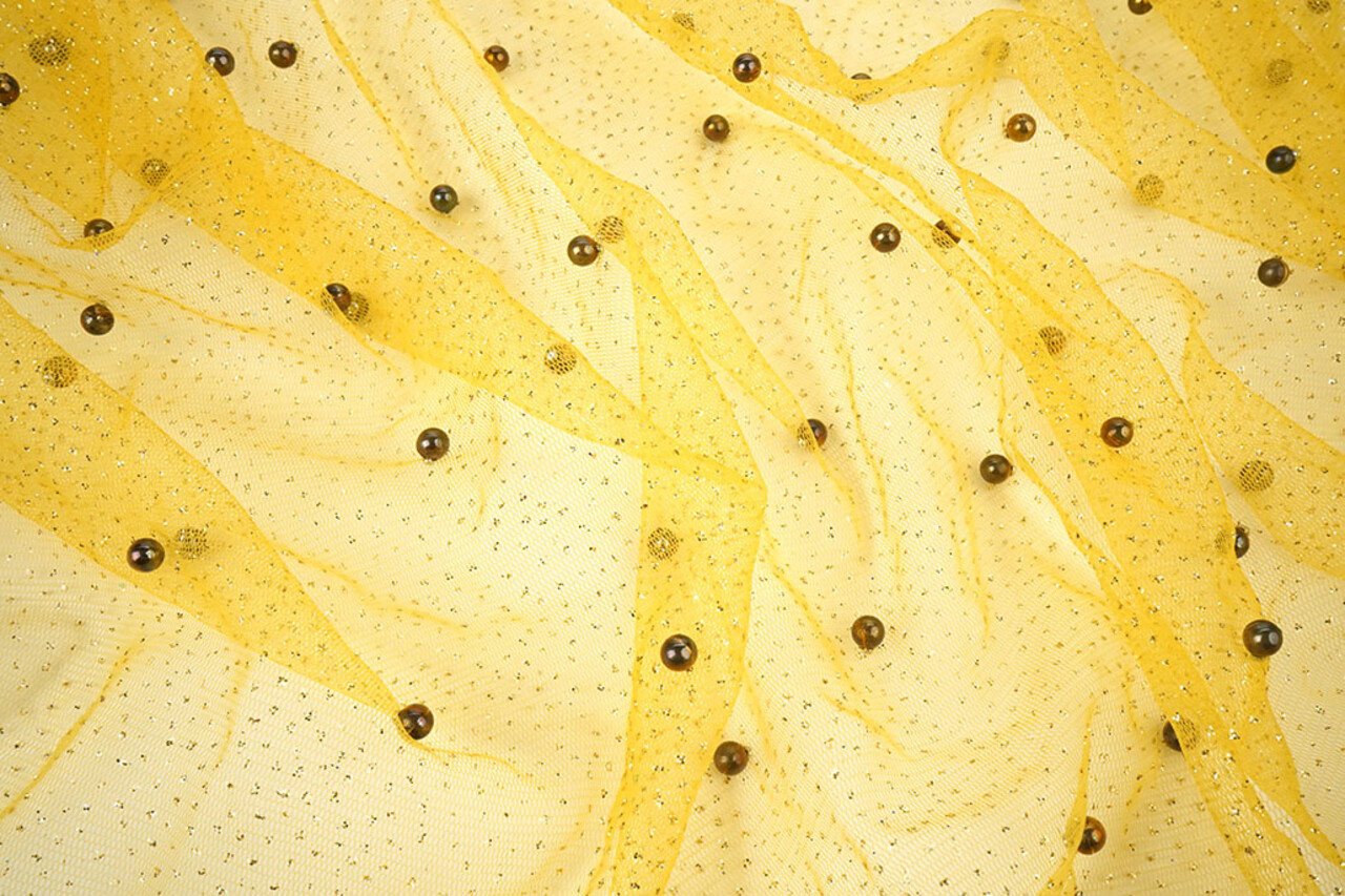 Fijne Glitter Tule met Parels Geel Fijne Glitter Tule met Parels Geel