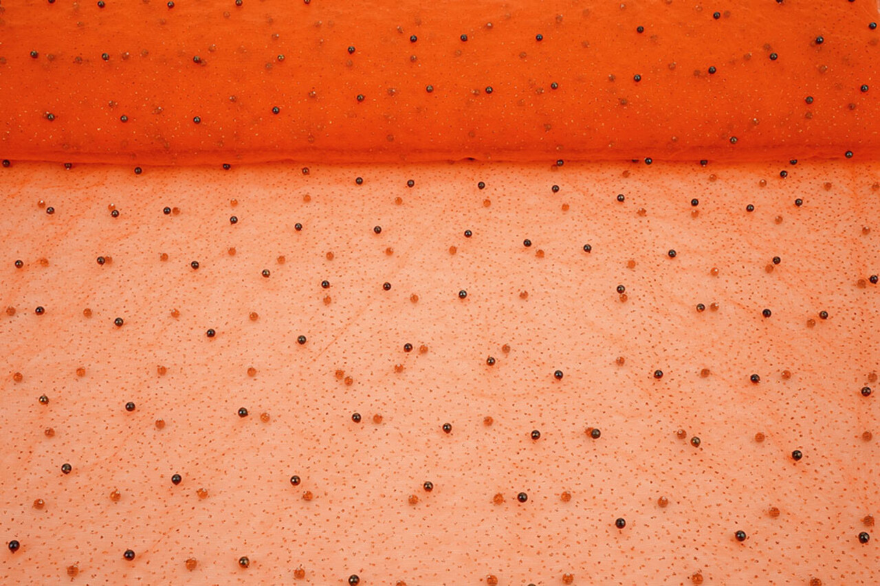 Feiner Glitzer Tüll mit Perlen Orange Feiner Glitzer Tüll mit Perlen Orange