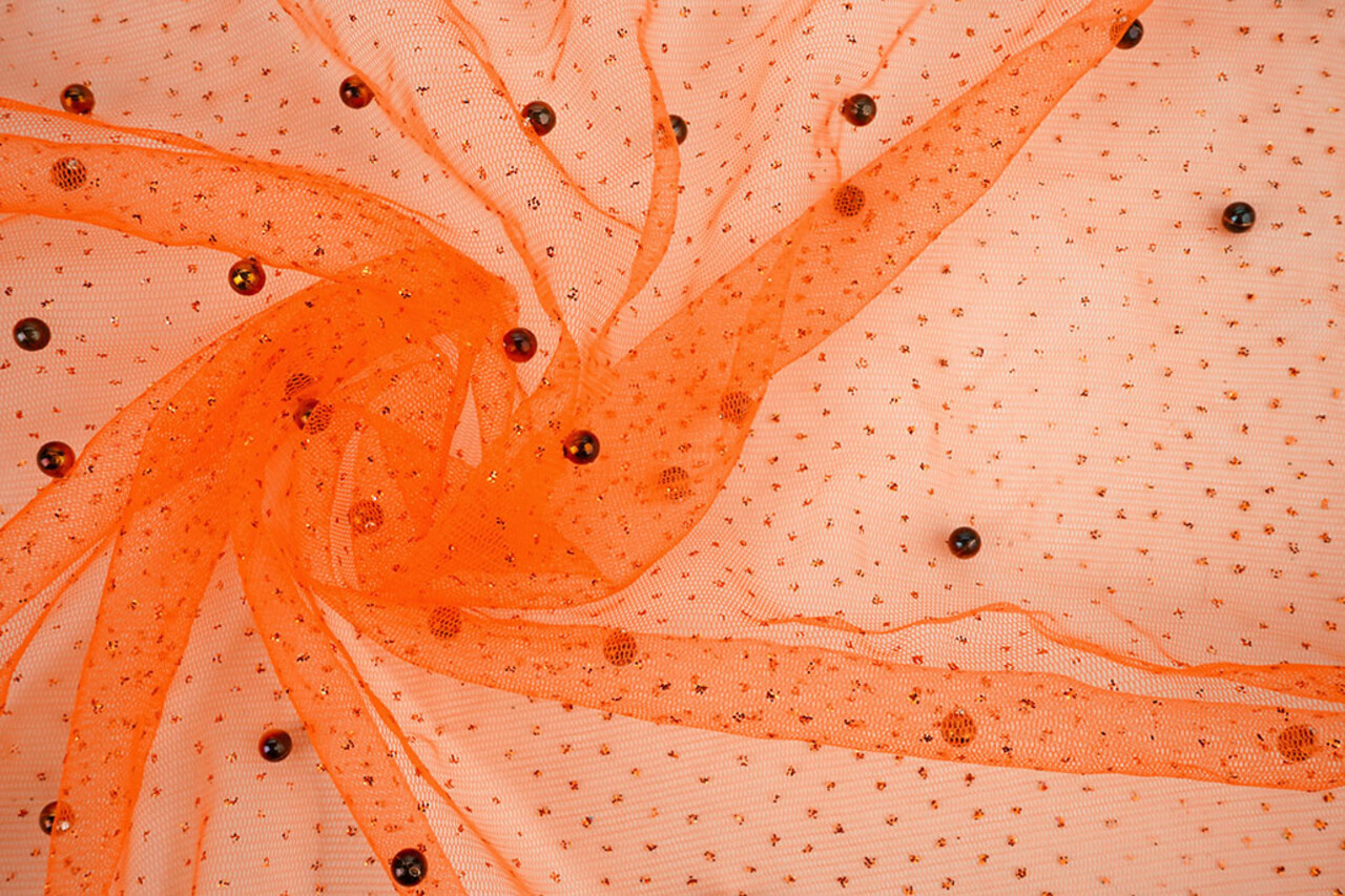 Feiner Glitzer Tüll mit Perlen Orange Feiner Glitzer Tüll mit Perlen Orange