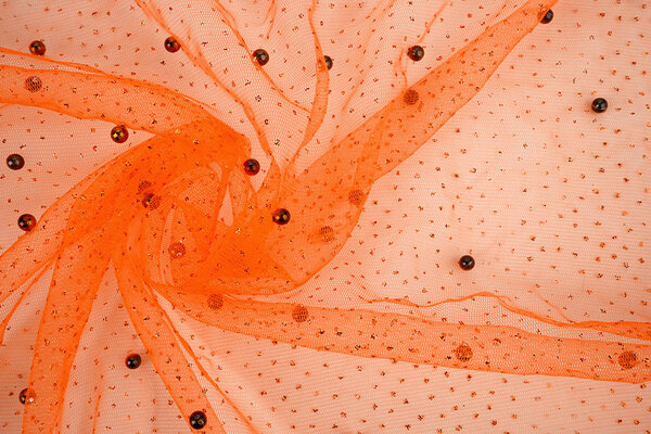 Tulle Fin à Paillettes avec Perles Orange