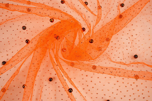 Fine Glitter Tulle with Pearls Orange
