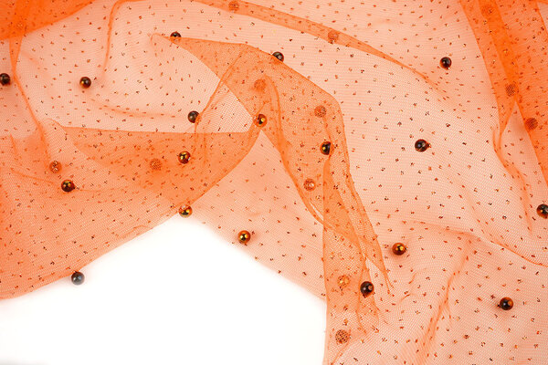 Tulle Fin à Paillettes avec Perles Orange