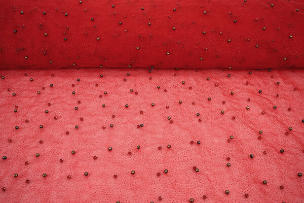 Tulle Fin à Paillettes avec Perles Rouge