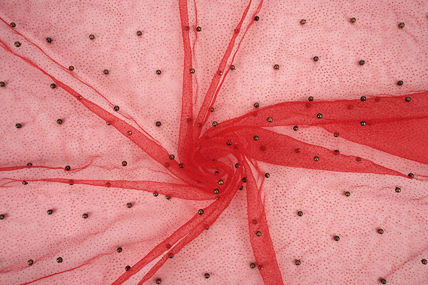 Fijne Glitter Tule met Parels Rood Fijne Glitter Tule met Parels Rood