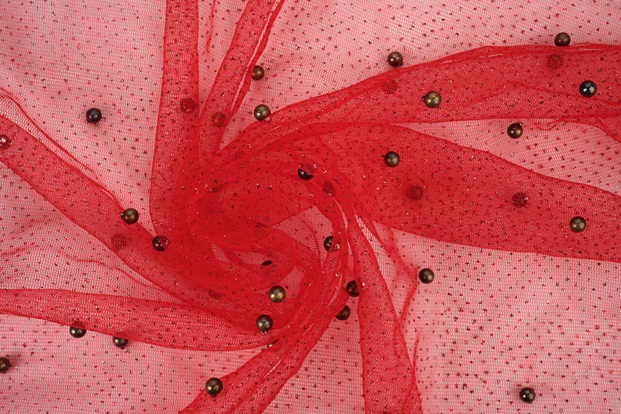 Fine Glitter Tulle con Perline Rosso Fine Glitter Tulle con Perline Rosso