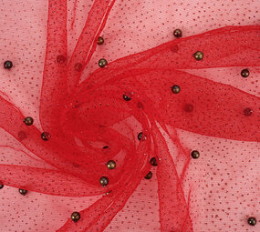 Fijne Glitter Tule met Parels Rood Fijne Glitter Tule met Parels Rood