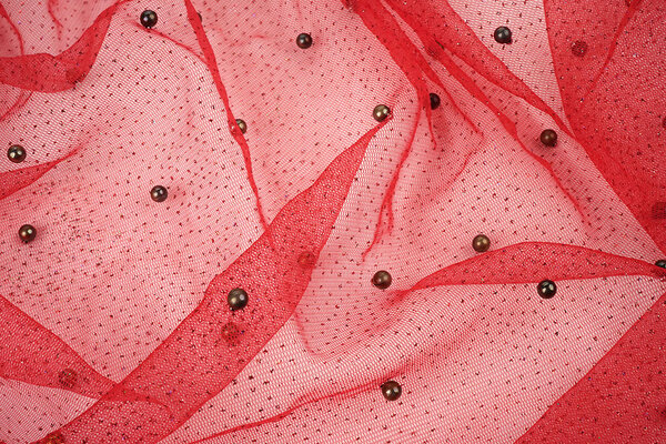 Fijne Glitter Tule met Parels Rood Fijne Glitter Tule met Parels Rood