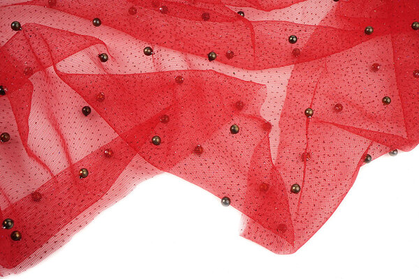 Fine Glitter Tulle con Perline Rosso Fine Glitter Tulle con Perline Rosso