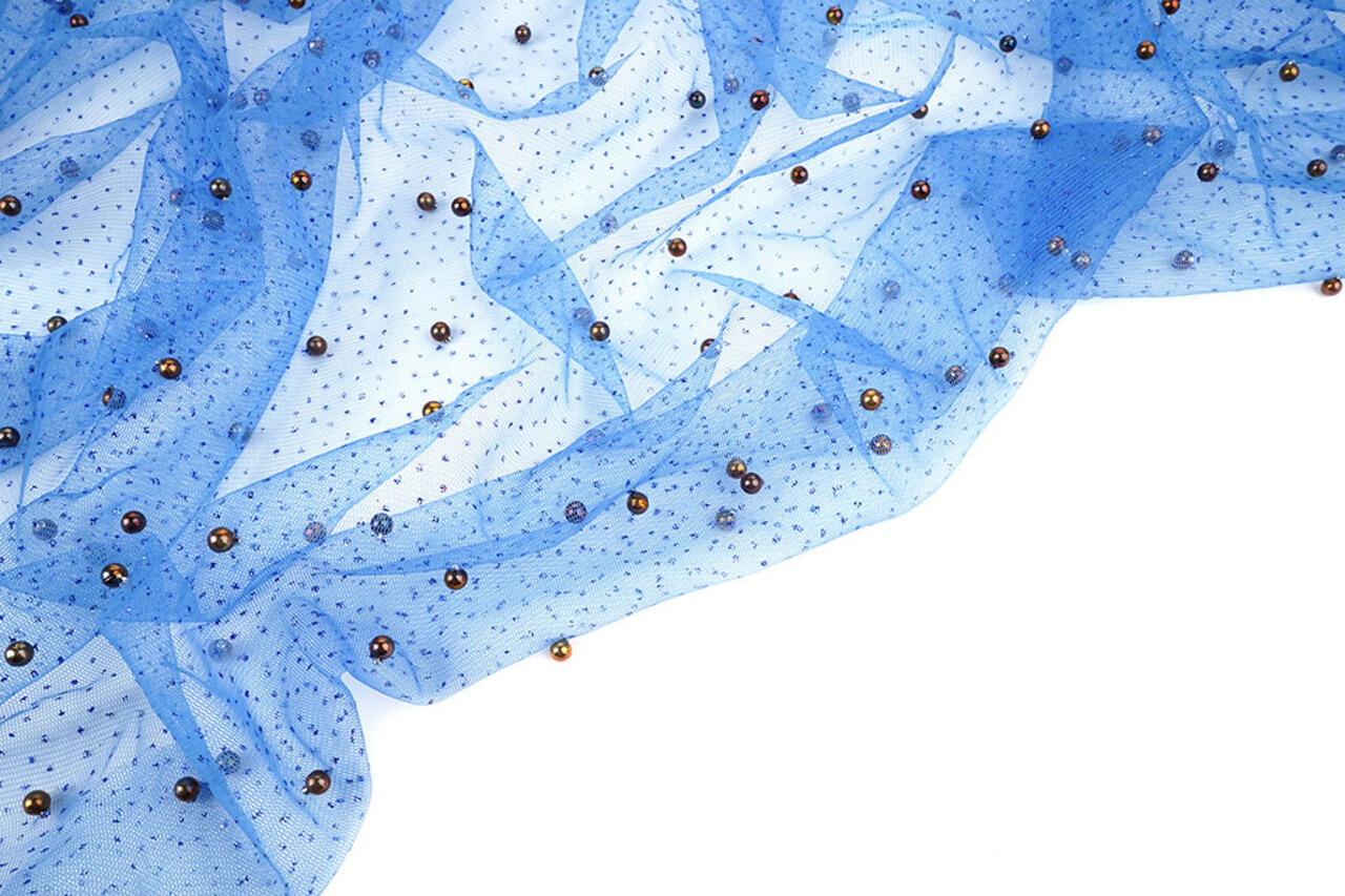 Fine Glitter Tulle con Perline Blu Reale Fine Glitter Tulle con Perline Blu Reale