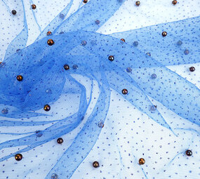 Fine Glitter Tulle with Pearls Royal Blue