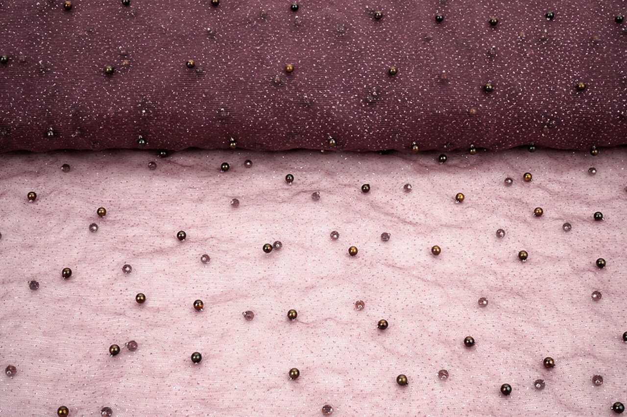 Fine Glitter Tulle con Perline Malva Fine Glitter Tulle con Perline Malva