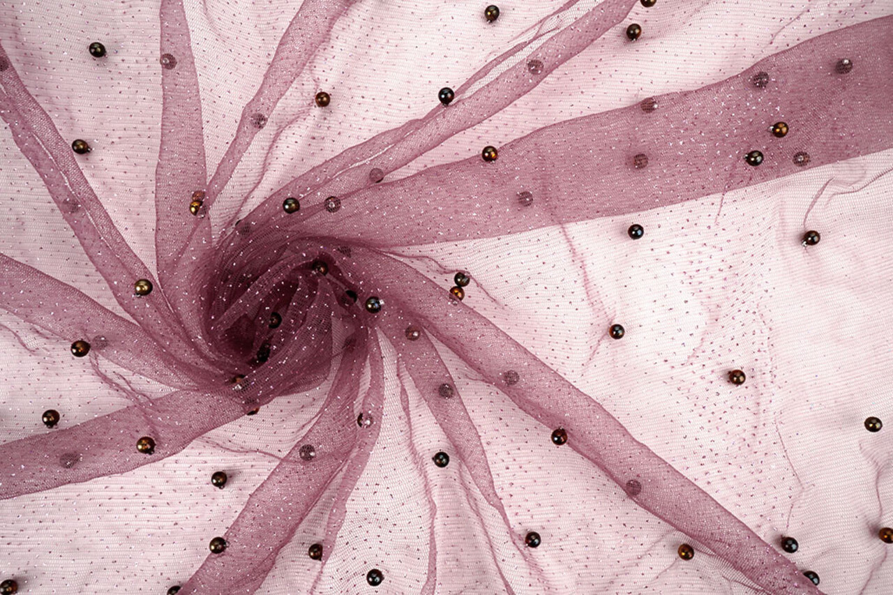 Feiner Glitzer Tüll mit Perlen Mauve