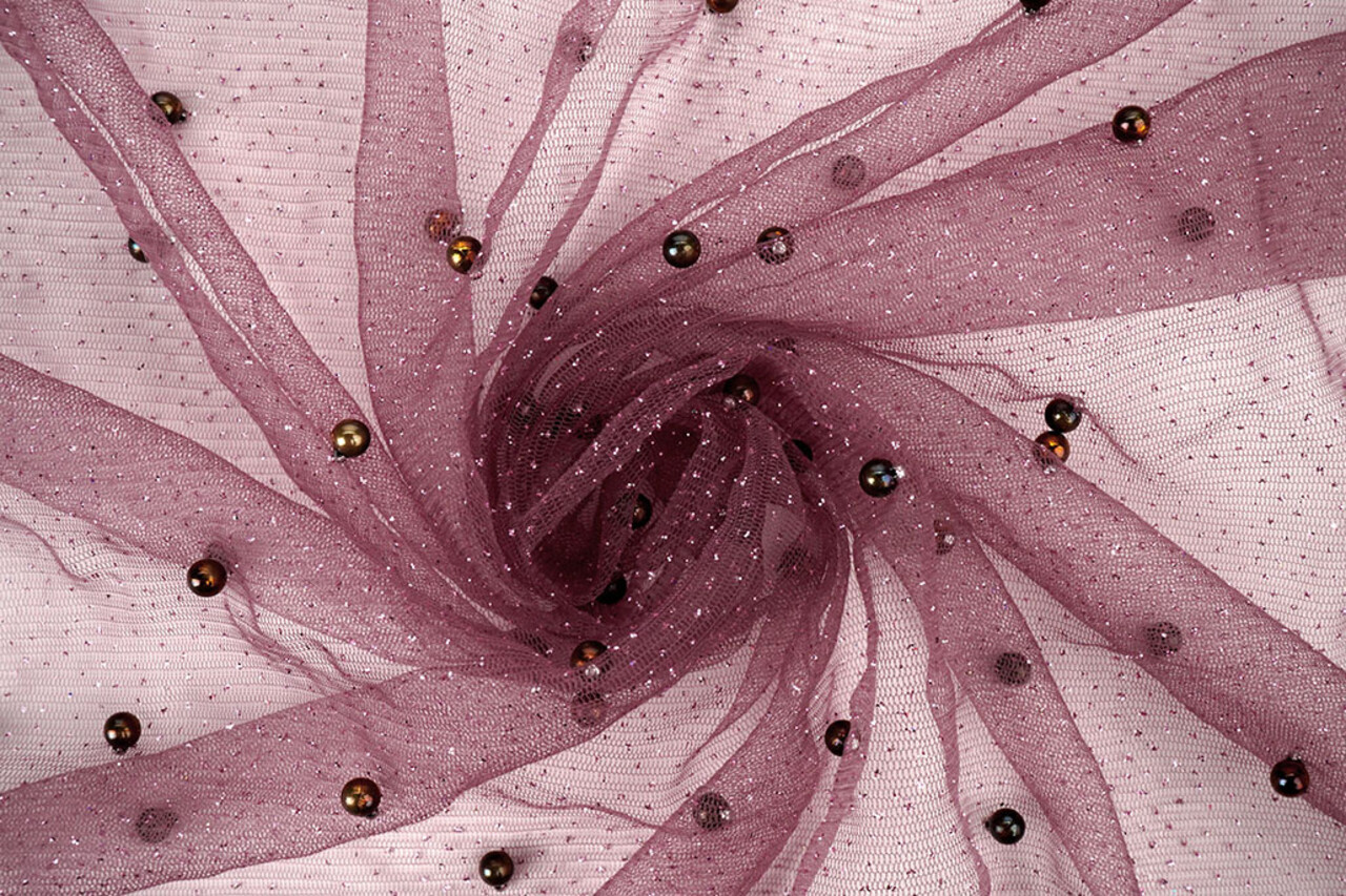 Fine Glitter Tulle with Pearls Mauve Fine Glitter Tulle with Pearls Mauve