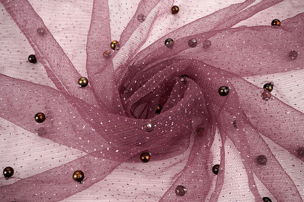 Feiner Glitzer Tüll mit Perlen Mauve