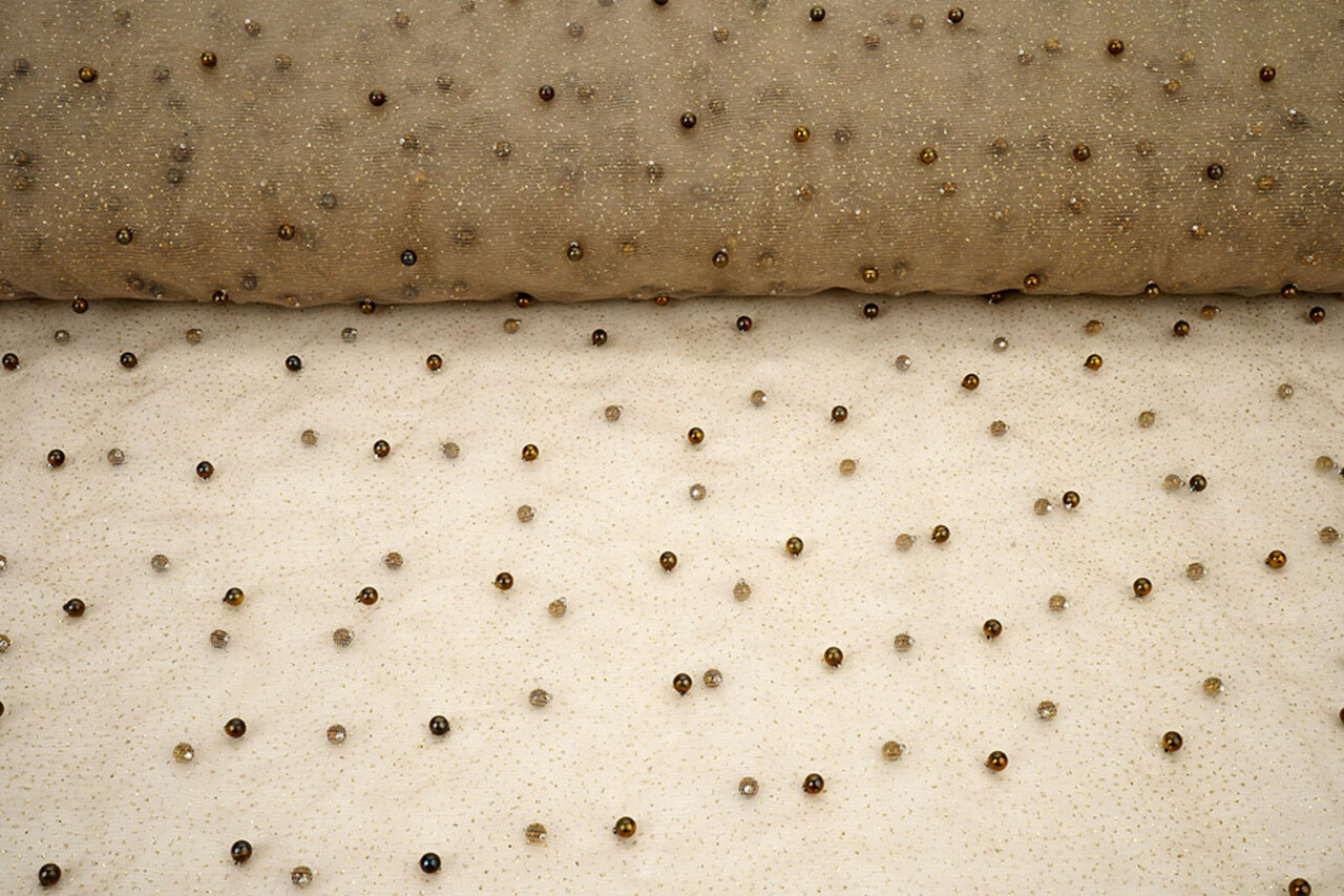 Feiner Glitzer Tüll mit Perlen Beige