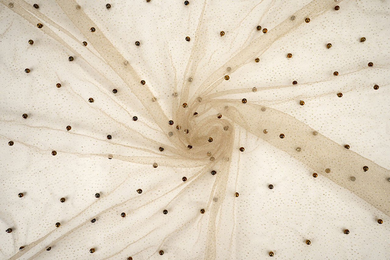 Fina Purpurina Tul con Perlas Beige