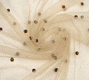 Fine Glitter Tulle con Perline Beige Fine Glitter Tulle con Perline Beige