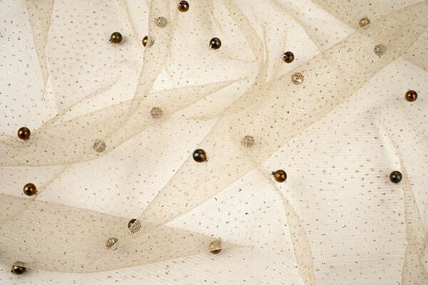 Feiner Glitzer Tüll mit Perlen Beige