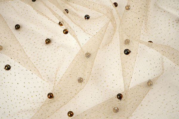 Feiner Glitzer Tüll mit Perlen Beige