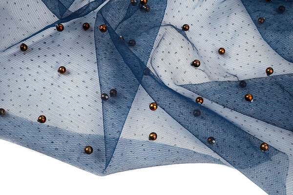 Fine Glitter Tulle con Perline Blu Navy Fine Glitter Tulle con Perline Blu Navy