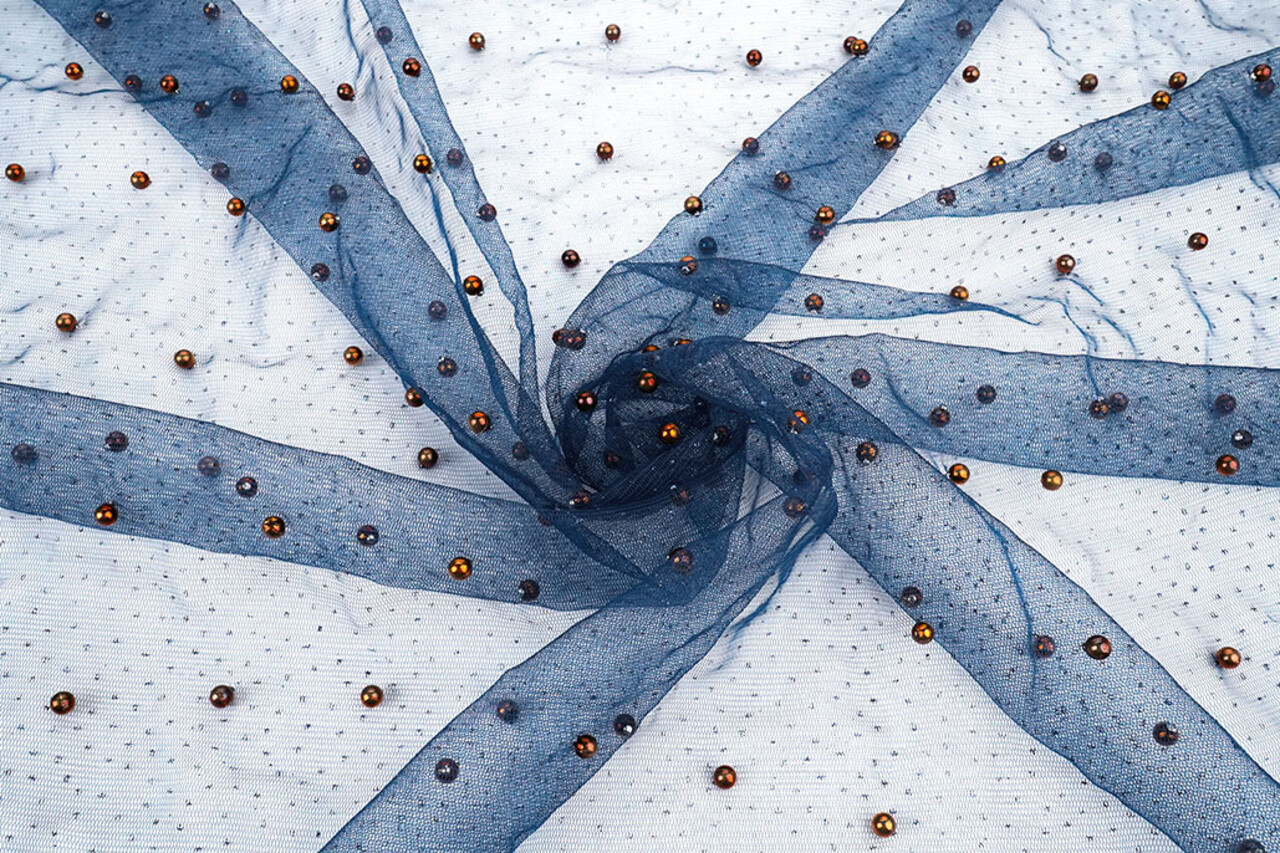 Fine Glitter Tulle with Pearls Navy