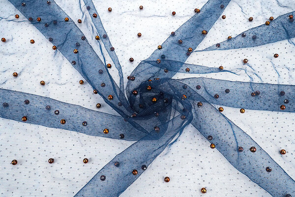 Fine Glitter Tulle with Pearls Navy