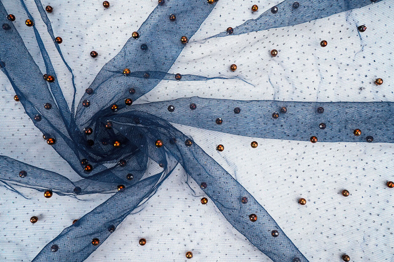 Fine Glitter Tulle with Pearls Navy