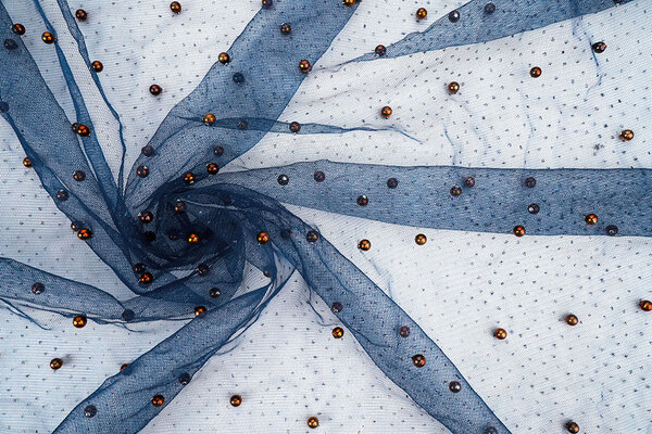 Fine Glitter Tulle with Pearls Navy