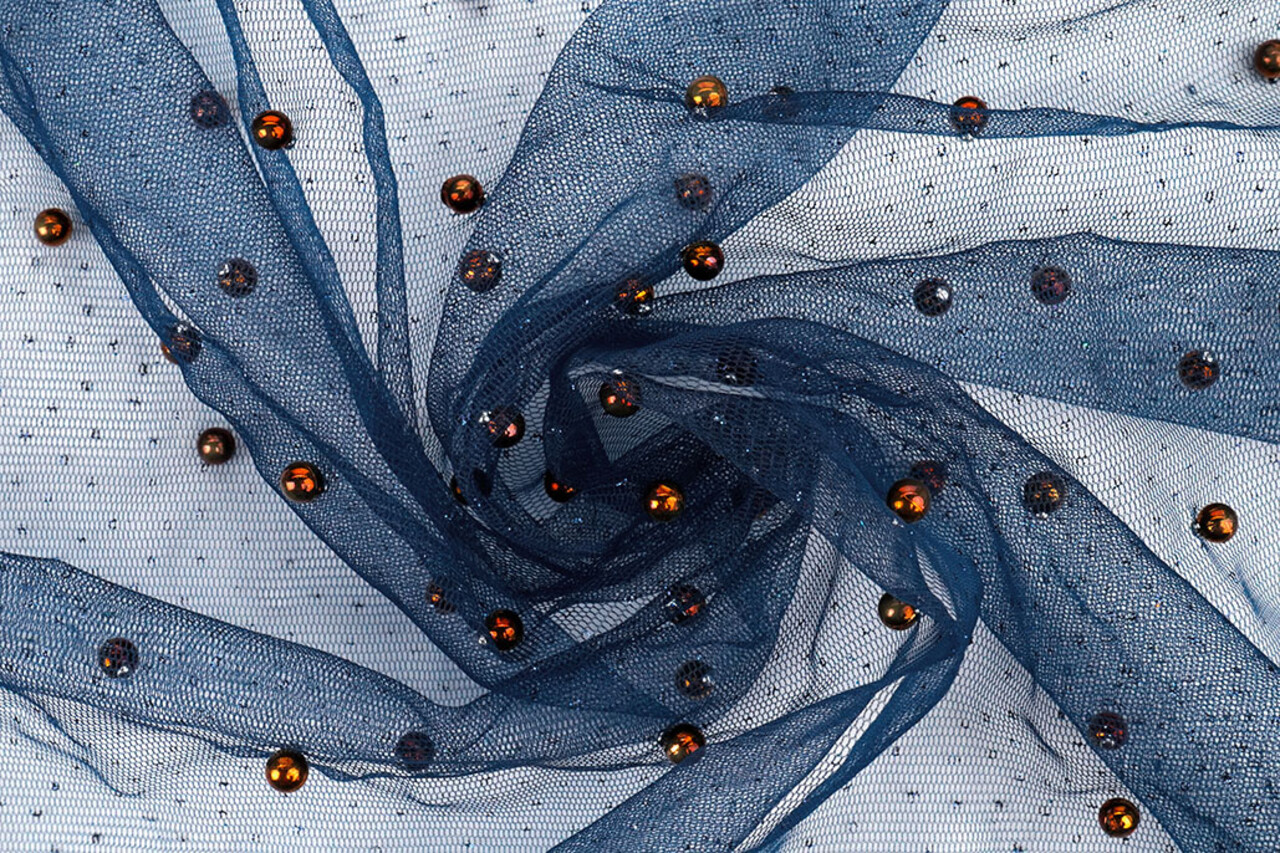 Tulle Fin à Paillettes avec Perles Marine Tulle Fin à Paillettes avec Perles Marine