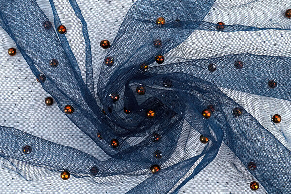 Fine Glitter Tulle con Perline Blu Navy Fine Glitter Tulle con Perline Blu Navy