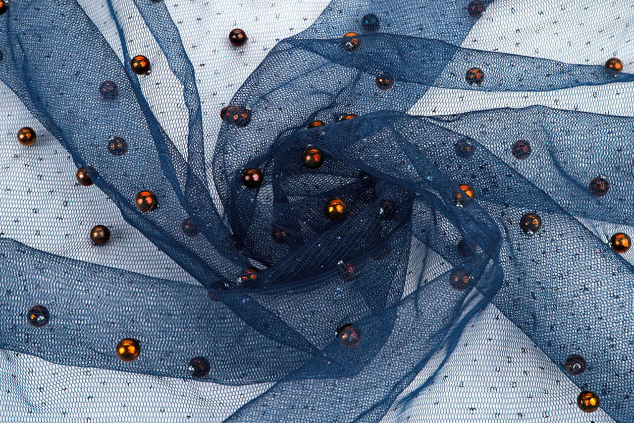 Tulle Fin à Paillettes avec Perles Marine Tulle Fin à Paillettes avec Perles Marine