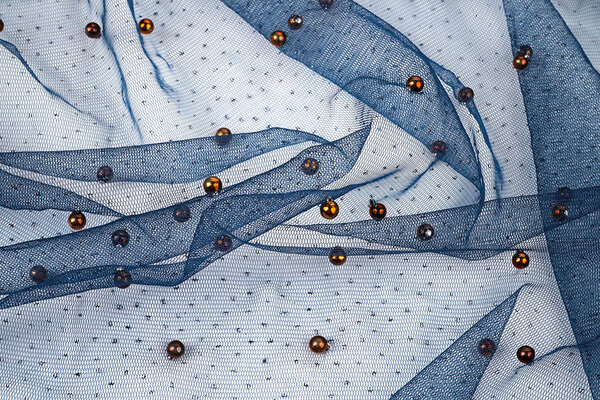 Fine Glitter Tulle con Perline Blu Navy Fine Glitter Tulle con Perline Blu Navy