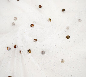 Tulle Fin à Paillettes avec Perles Blanc Cassé Tulle Fin à Paillettes avec Perles Blanc Cassé