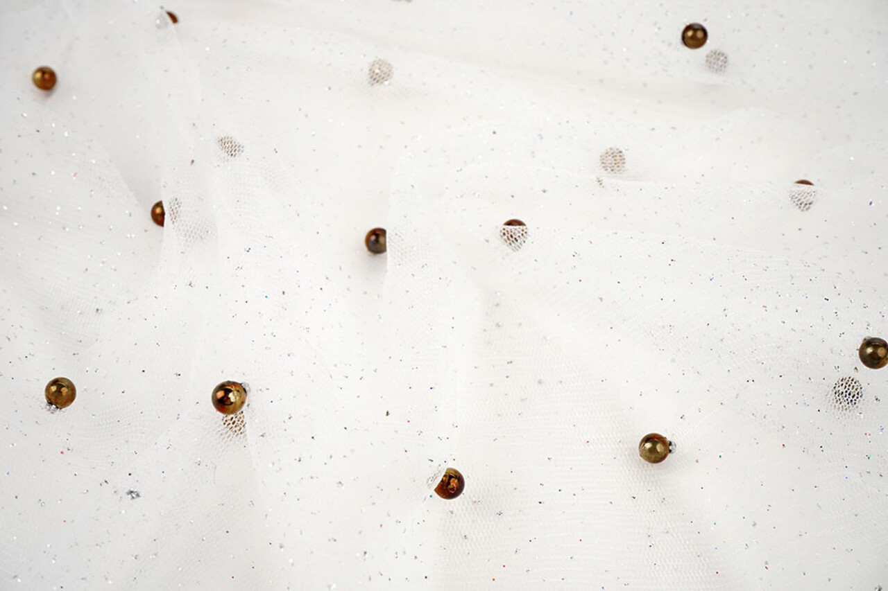 Fine Glitter Tulle with Pearls Off-White