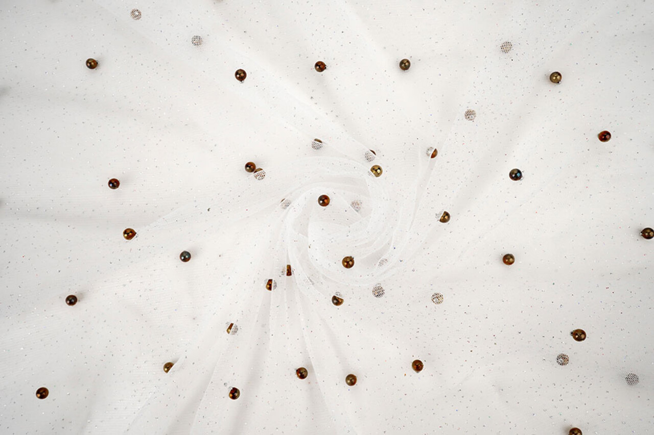 Fine Glitter Tulle con Perline Bianco Sporco Fine Glitter Tulle con Perline Bianco Sporco