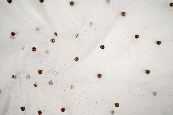 Fine Glitter Tulle with Pearls Off-White