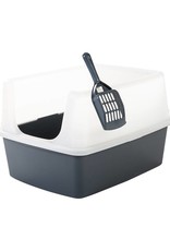 IRIS Iris Ohyama, Cat litter tray with high sides, no litter spill, removable high rim, entrance height: 15 cm, scoop included, for cat - Cat Litter Box CLH-12 - Grey