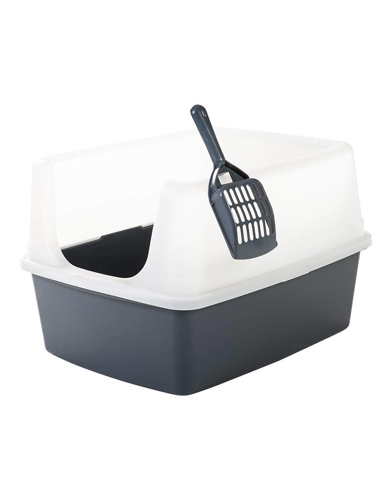 IRIS Iris Ohyama, Cat litter tray with high sides, no litter spill, removable high rim, entrance height: 15 cm, scoop included, for cat - Cat Litter Box CLH-12 - Grey