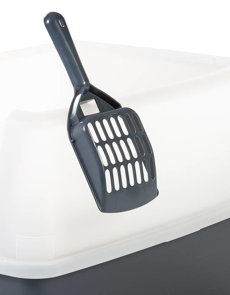 IRIS Iris Ohyama, Cat litter tray with high sides, no litter spill, removable high rim, entrance height: 15 cm, scoop included, for cat - Cat Litter Box CLH-12 - Grey