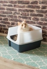IRIS Iris Ohyama, Cat litter tray with high sides, no litter spill, removable high rim, entrance height: 15 cm, scoop included, for cat - Cat Litter Box CLH-12 - Grey