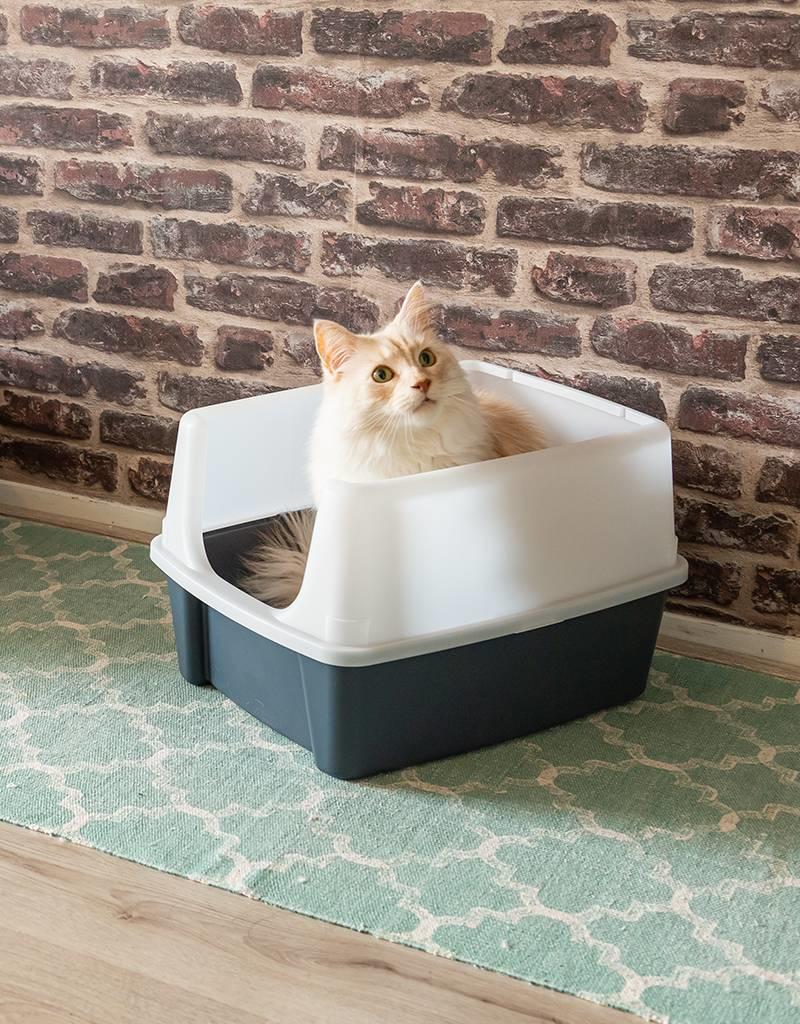 IRIS Iris Ohyama, Cat litter tray with high sides, no litter spill, removable high rim, entrance height: 15 cm, scoop included, for cat - Cat Litter Box CLH-12 - Grey