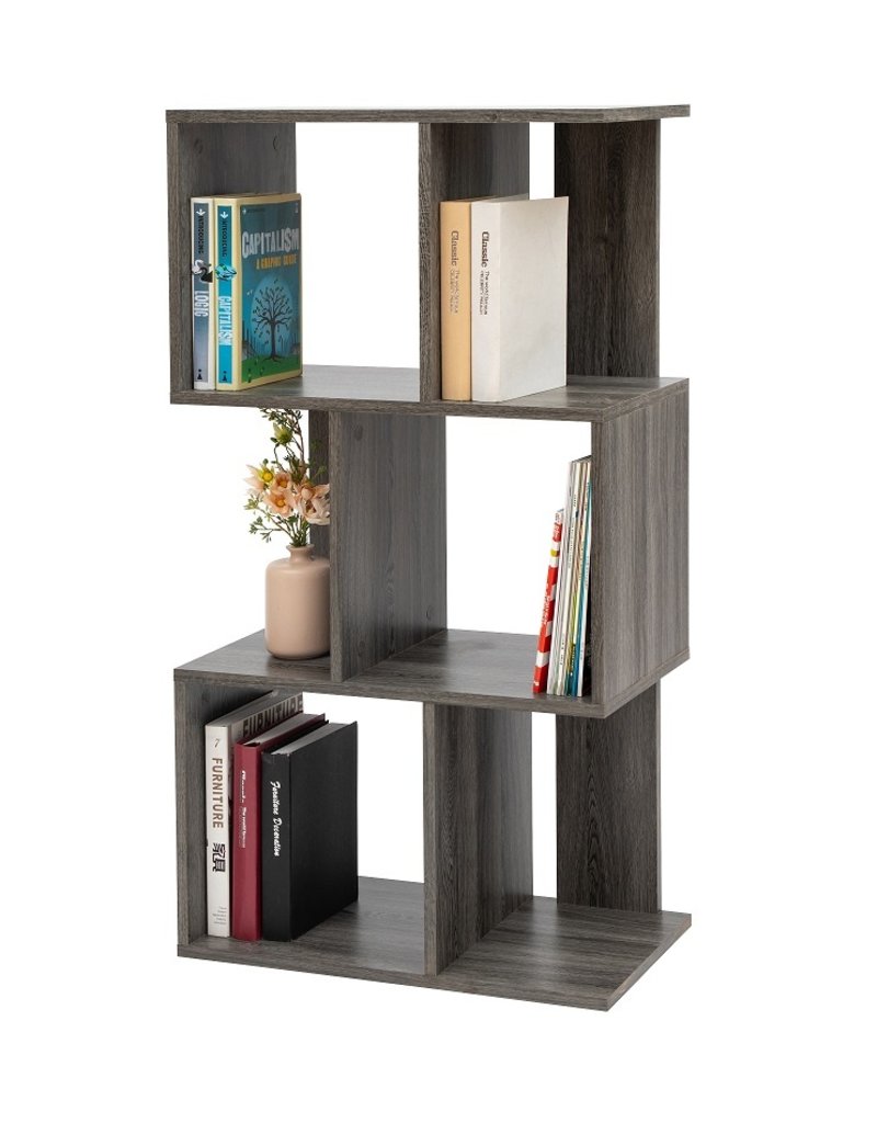 IRIS Decoratieve boekenkast met 3 legplanken/boekenkast in S-vorm - Grijs Eiken