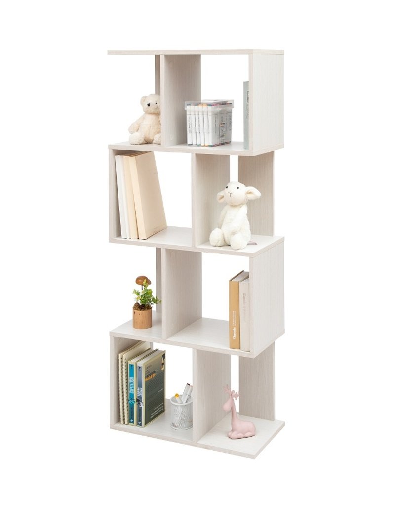 IRIS Decoratieve boekenkast met 4 legplanken/boekenkast in S-vorm - Witte Eik