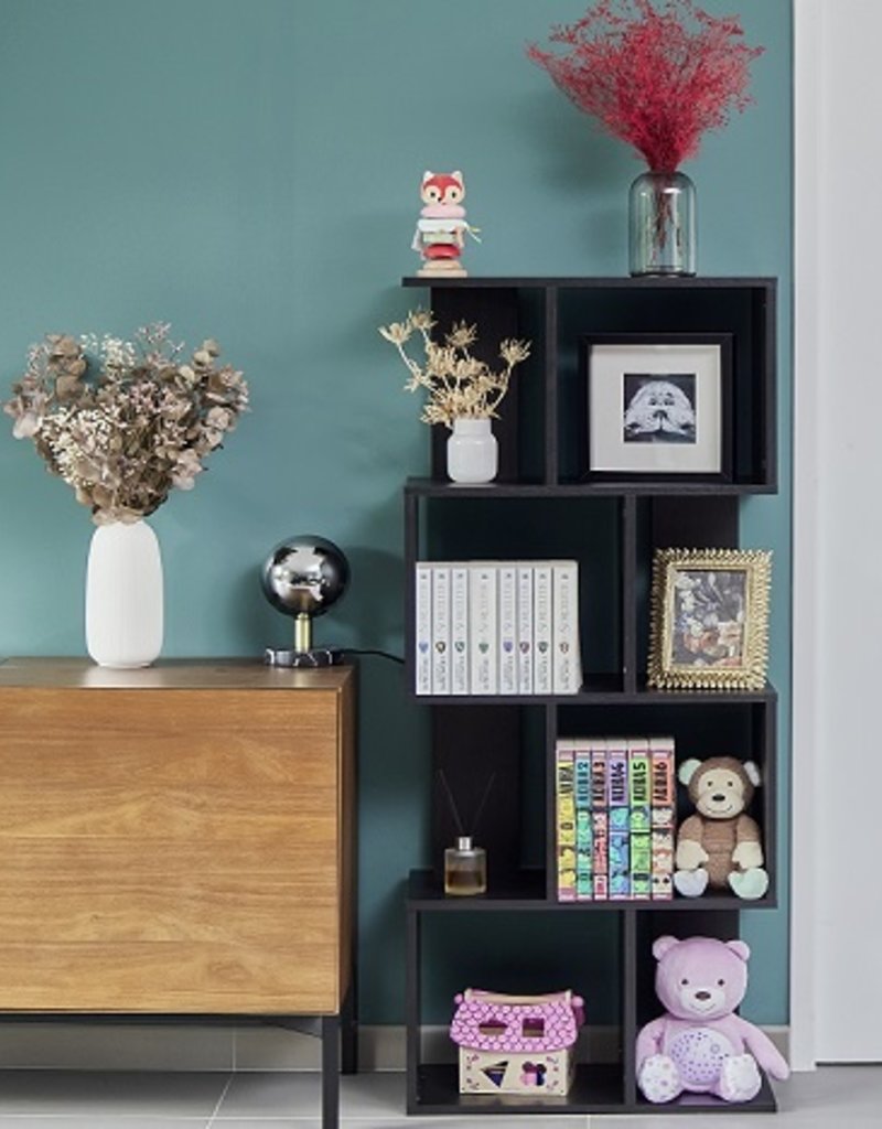 IRIS Decoratieve boekenkast met 4 legplanken/boekenkast in S-vorm - Zwart Eiken