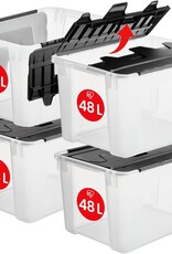 IRIS Iris Ohyama, Plastic Opbergdoos met Vleugeldeksel, 48L, Set van 4, Helder, BPA-Vrij met Handgrepen, Stapel & Nest, Stevige Organisatie, Slaapkamer, Kleedkamer, Kantoor, CWL-48