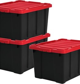 Iris Ohyama, Plastic Storage Box with Heavy Duty Lid 68L Set of 3 Black Stackable Garage Shelves Moving Plastic Tool Box Storage Box DDSKT-700