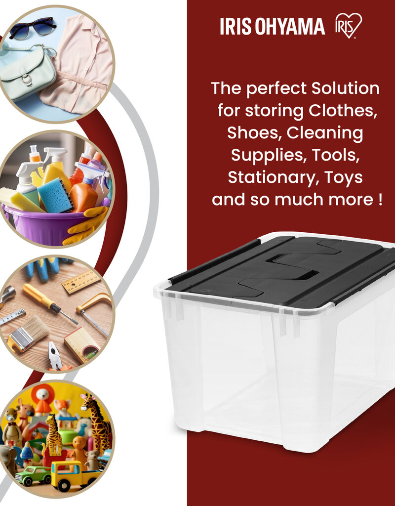 IRIS Wing Lid Box - 48 liter - set van 4 - CWL-48 - Transparant