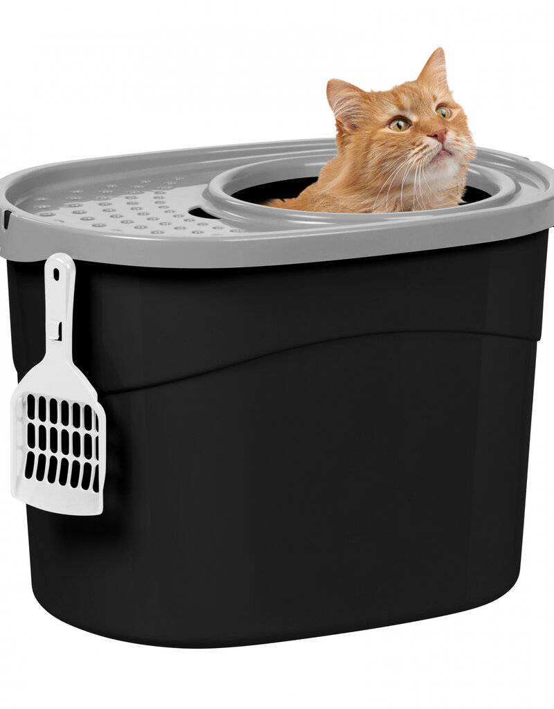 IRIS Cat Litter Box - Top Entrance - TECL-20 - Black
