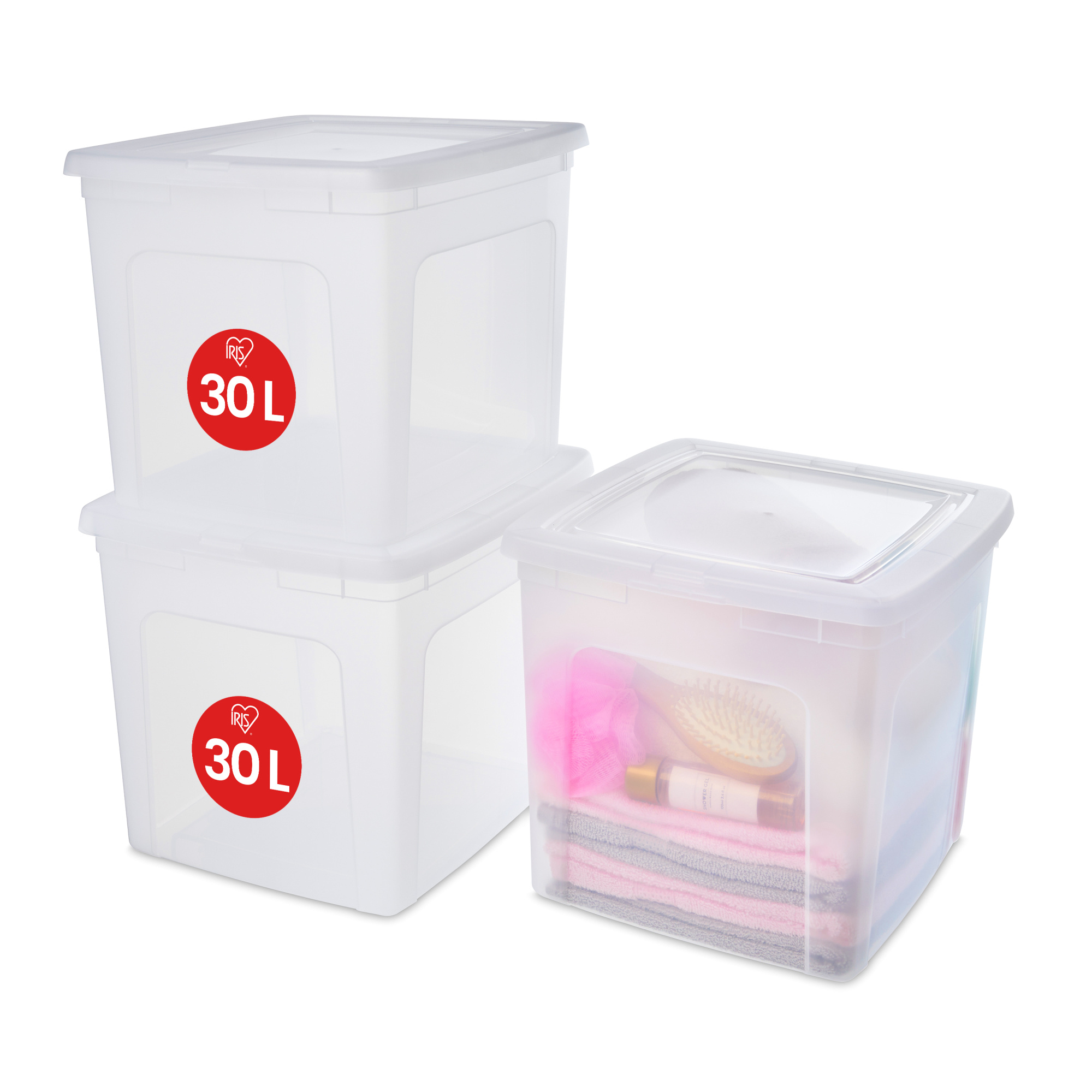 Iris Ohyama, Set van 6 opbergdozen, 15L, Stapelbaar, Garage, slaapkamer, woonkamer, B39,5 x D29 x H18,5 cm - Grijs/Transparant